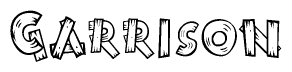 The image contains the name Garrison written in a decorative, stylized font with a hand-drawn appearance. The lines are made up of what appears to be planks of wood, which are nailed together
