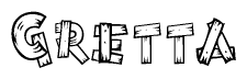 The image contains the name Gretta written in a decorative, stylized font with a hand-drawn appearance. The lines are made up of what appears to be planks of wood, which are nailed together