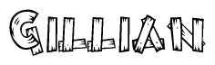   The image contains the name Gillian written in a decorative, stylized font with a hand-drawn appearance. The lines are made up of what appears to be planks of wood, which are nailed together 