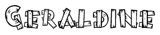 The image contains the name Geraldine written in a decorative, stylized font with a hand-drawn appearance. The lines are made up of what appears to be planks of wood, which are nailed together