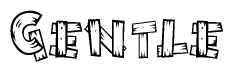 The image contains the name Gentle written in a decorative, stylized font with a hand-drawn appearance. The lines are made up of what appears to be planks of wood, which are nailed together