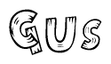The clipart image shows the name Gus stylized to look like it is constructed out of separate wooden planks or boards, with each letter having wood grain and plank-like details.