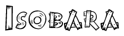 The image contains the name Isobara written in a decorative, stylized font with a hand-drawn appearance. The lines are made up of what appears to be planks of wood, which are nailed together