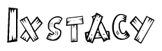 The clipart image shows the name Ixstacy stylized to look as if it has been constructed out of wooden planks or logs. Each letter is designed to resemble pieces of wood.
