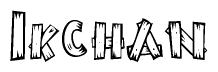 The image contains the name Ikchan written in a decorative, stylized font with a hand-drawn appearance. The lines are made up of what appears to be planks of wood, which are nailed together
