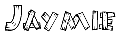 The image contains the name Jaymie written in a decorative, stylized font with a hand-drawn appearance. The lines are made up of what appears to be planks of wood, which are nailed together