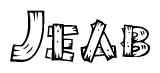 The clipart image shows the name Jeab stylized to look like it is constructed out of separate wooden planks or boards, with each letter having wood grain and plank-like details.