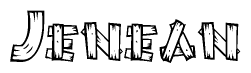 The image contains the name Jenean written in a decorative, stylized font with a hand-drawn appearance. The lines are made up of what appears to be planks of wood, which are nailed together