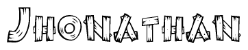 The image contains the name Jhonathan written in a decorative, stylized font with a hand-drawn appearance. The lines are made up of what appears to be planks of wood, which are nailed together