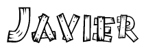 The clipart image shows the name Javier stylized to look like it is constructed out of separate wooden planks or boards, with each letter having wood grain and plank-like details.