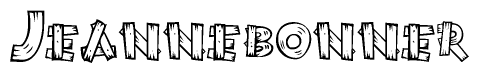 The image contains the name Jeannebonner written in a decorative, stylized font with a hand-drawn appearance. The lines are made up of what appears to be planks of wood, which are nailed together