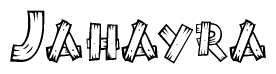 The clipart image shows the name Jahayra stylized to look as if it has been constructed out of wooden planks or logs. Each letter is designed to resemble pieces of wood.