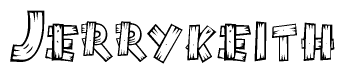 The clipart image shows the name Jerrykeith stylized to look as if it has been constructed out of wooden planks or logs. Each letter is designed to resemble pieces of wood.