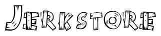 The clipart image shows the name Jerkstore stylized to look as if it has been constructed out of wooden planks or logs. Each letter is designed to resemble pieces of wood.