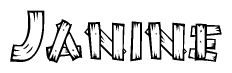 The clipart image shows the name Janine stylized to look like it is constructed out of separate wooden planks or boards, with each letter having wood grain and plank-like details.
