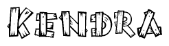 The image contains the name Kendra written in a decorative, stylized font with a hand-drawn appearance. The lines are made up of what appears to be planks of wood, which are nailed together
