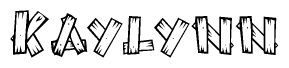 The image contains the name Kaylynn written in a decorative, stylized font with a hand-drawn appearance. The lines are made up of what appears to be planks of wood, which are nailed together