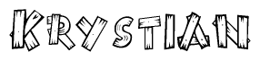 The image contains the name Krystian written in a decorative, stylized font with a hand-drawn appearance. The lines are made up of what appears to be planks of wood, which are nailed together