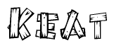 The image contains the name Keat written in a decorative, stylized font with a hand-drawn appearance. The lines are made up of what appears to be planks of wood, which are nailed together