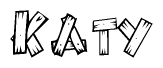 The clipart image shows the name Katy stylized to look as if it has been constructed out of wooden planks or logs. Each letter is designed to resemble pieces of wood.
