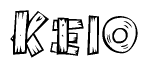 The clipart image shows the name Keio stylized to look like it is constructed out of separate wooden planks or boards, with each letter having wood grain and plank-like details.
