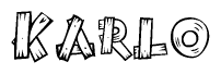 The image contains the name Karlo written in a decorative, stylized font with a hand-drawn appearance. The lines are made up of what appears to be planks of wood, which are nailed together