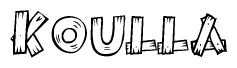 The image contains the name Koulla written in a decorative, stylized font with a hand-drawn appearance. The lines are made up of what appears to be planks of wood, which are nailed together