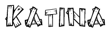 The image contains the name Katina written in a decorative, stylized font with a hand-drawn appearance. The lines are made up of what appears to be planks of wood, which are nailed together