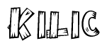 The clipart image shows the name Kilic stylized to look as if it has been constructed out of wooden planks or logs. Each letter is designed to resemble pieces of wood.