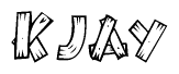The image contains the name Kjay written in a decorative, stylized font with a hand-drawn appearance. The lines are made up of what appears to be planks of wood, which are nailed together