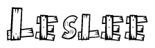 The clipart image shows the name Leslee stylized to look like it is constructed out of separate wooden planks or boards, with each letter having wood grain and plank-like details.