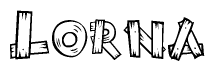 The clipart image shows the name Lorna stylized to look like it is constructed out of separate wooden planks or boards, with each letter having wood grain and plank-like details.