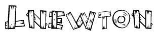 The image contains the name Lnewton written in a decorative, stylized font with a hand-drawn appearance. The lines are made up of what appears to be planks of wood, which are nailed together
