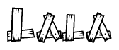 The clipart image shows the name Lala stylized to look as if it has been constructed out of wooden planks or logs. Each letter is designed to resemble pieces of wood.