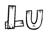 The image contains the name Lu written in a decorative, stylized font with a hand-drawn appearance. The lines are made up of what appears to be planks of wood, which are nailed together