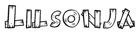 The image contains the name Lilsonja written in a decorative, stylized font with a hand-drawn appearance. The lines are made up of what appears to be planks of wood, which are nailed together