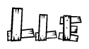 The clipart image shows the name Lle stylized to look like it is constructed out of separate wooden planks or boards, with each letter having wood grain and plank-like details.