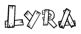 The clipart image shows the name Lyra stylized to look as if it has been constructed out of wooden planks or logs. Each letter is designed to resemble pieces of wood.