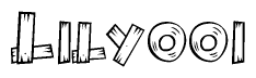 The clipart image shows the name Lilyooi stylized to look as if it has been constructed out of wooden planks or logs. Each letter is designed to resemble pieces of wood.