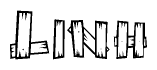 The clipart image shows the name Linh stylized to look like it is constructed out of separate wooden planks or boards, with each letter having wood grain and plank-like details.