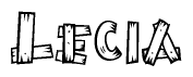 The image contains the name Lecia written in a decorative, stylized font with a hand-drawn appearance. The lines are made up of what appears to be planks of wood, which are nailed together