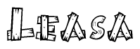 The image contains the name Leasa written in a decorative, stylized font with a hand-drawn appearance. The lines are made up of what appears to be planks of wood, which are nailed together