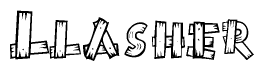 The clipart image shows the name Llasher stylized to look like it is constructed out of separate wooden planks or boards, with each letter having wood grain and plank-like details.