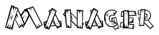 The clipart image shows the name Manager stylized to look like it is constructed out of separate wooden planks or boards, with each letter having wood grain and plank-like details.