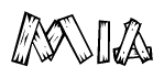 The clipart image shows the name Mia stylized to look as if it has been constructed out of wooden planks or logs. Each letter is designed to resemble pieces of wood.