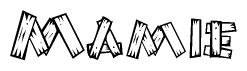 The image contains the name Mamie written in a decorative, stylized font with a hand-drawn appearance. The lines are made up of what appears to be planks of wood, which are nailed together