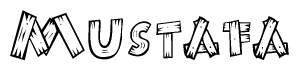 The clipart image shows the name Mustafa stylized to look as if it has been constructed out of wooden planks or logs. Each letter is designed to resemble pieces of wood.
