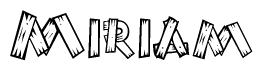 The clipart image shows the name Miriam stylized to look as if it has been constructed out of wooden planks or logs. Each letter is designed to resemble pieces of wood.