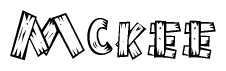 The image contains the name Mckee written in a decorative, stylized font with a hand-drawn appearance. The lines are made up of what appears to be planks of wood, which are nailed together