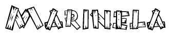 The clipart image shows the name Marinela stylized to look as if it has been constructed out of wooden planks or logs. Each letter is designed to resemble pieces of wood.